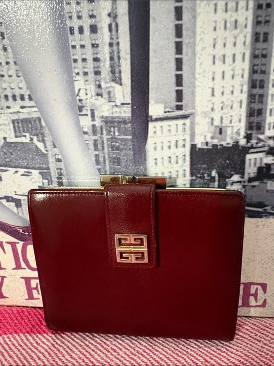 Givenchy Handbags - Givenchy Burgundy Leather kisslock with Gold Emblem